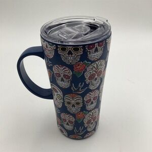 Sugar Skull Navy Tumbler with Handle BPA-Free Secure Lid